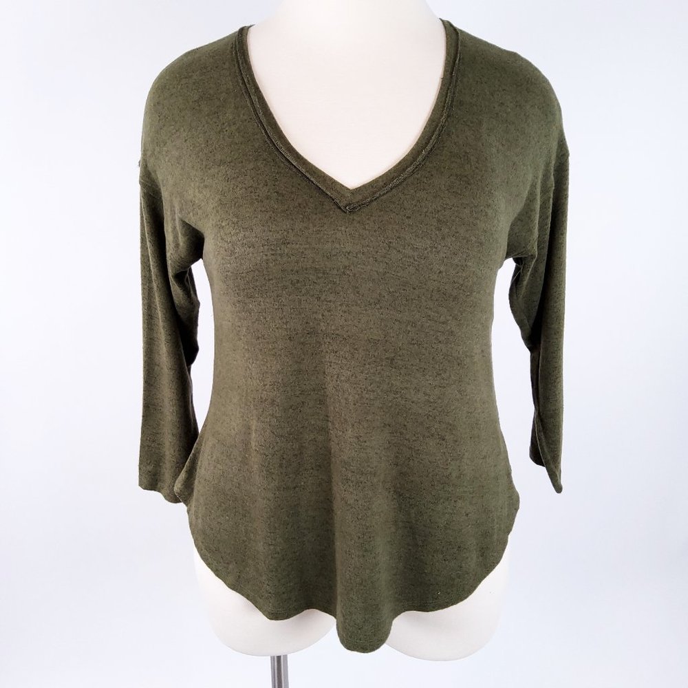 New Bobeau V-Neck Marled Sweater Dark Olive Green Size 2X